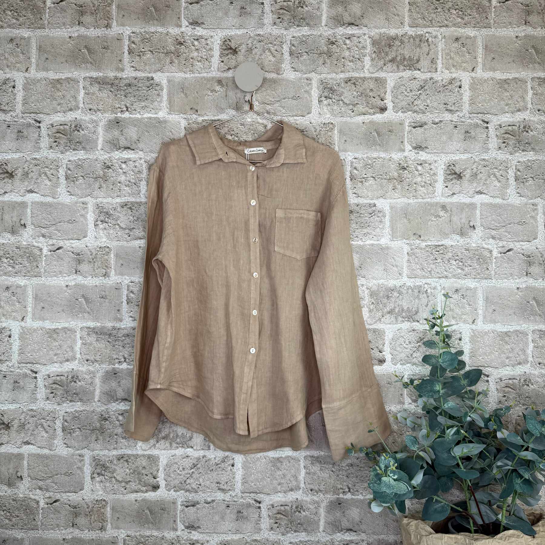Fray lin bluse i brune ruter, beige og hvit - Bilde 4