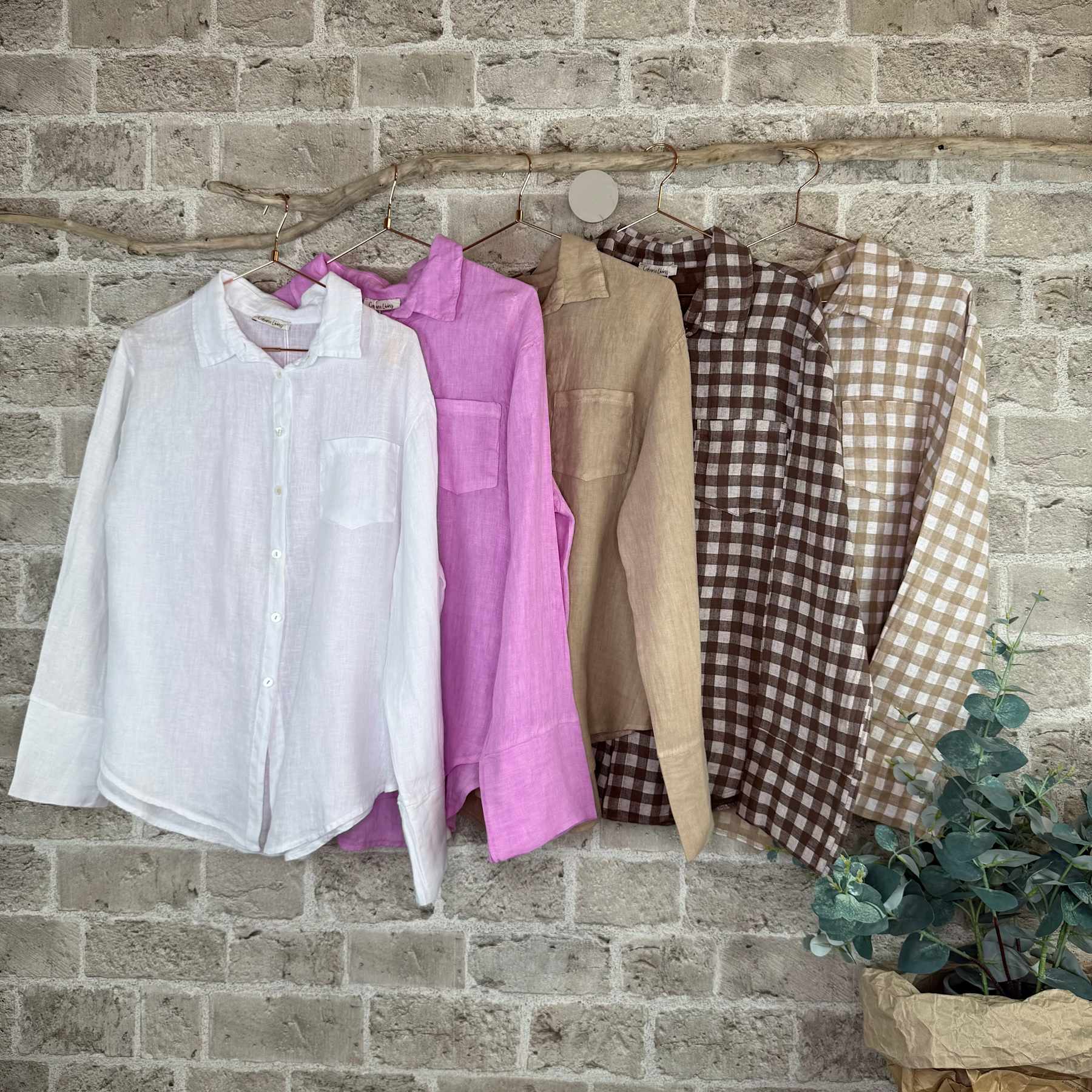Fray lin bluse i brune ruter, beige og hvit - Bilde 7