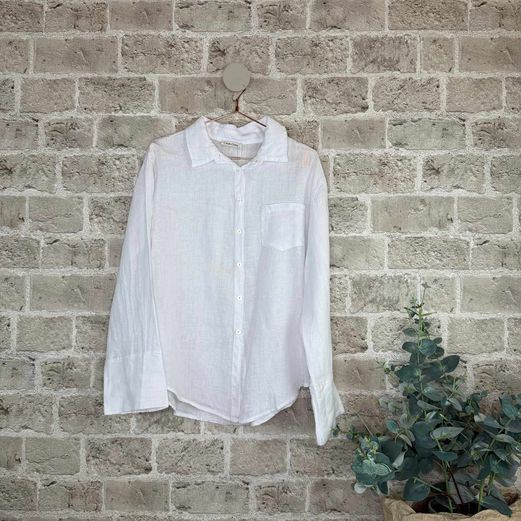 Fray lin bluse i brune ruter, beige og hvit - Bilde 6